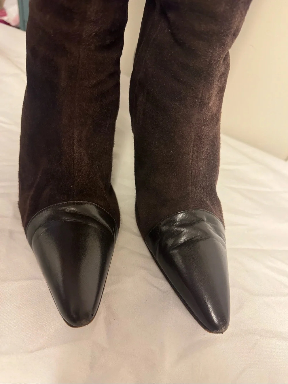 Manolo Blahnik Dark Brown Suede Over‑The‑Knee Pointed Toe Boots